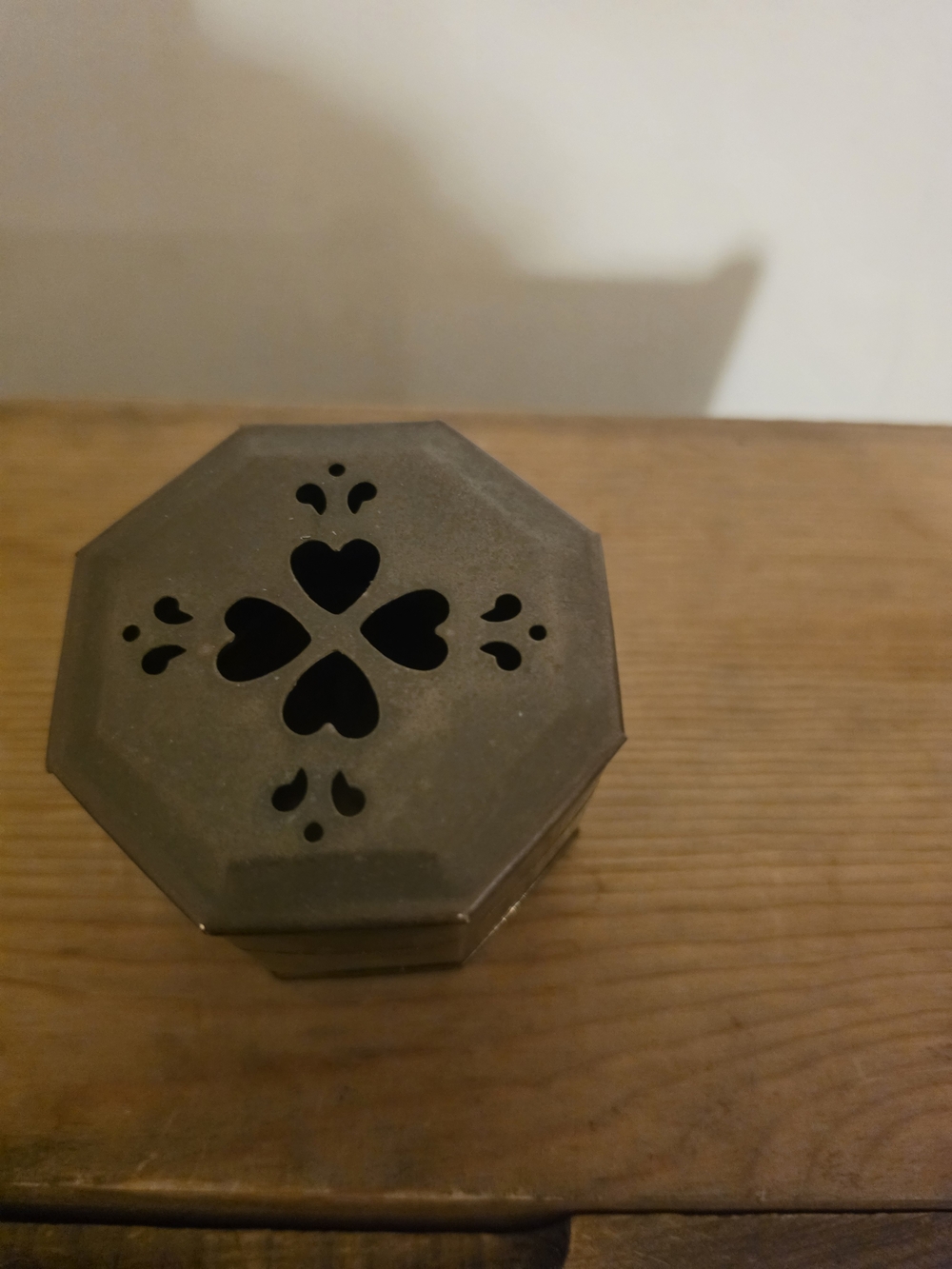 Octagonal Metal Trinket Box with Heart Cutouts - Dark Gray
